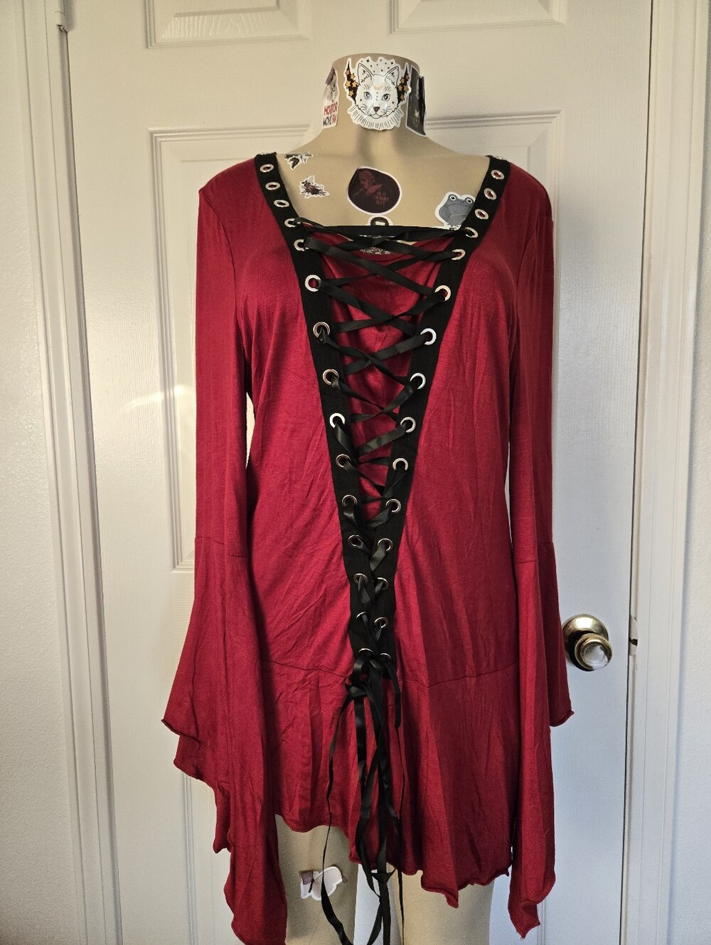 Women’s Lace-Up Gothic Tunic Dress in Deep Red